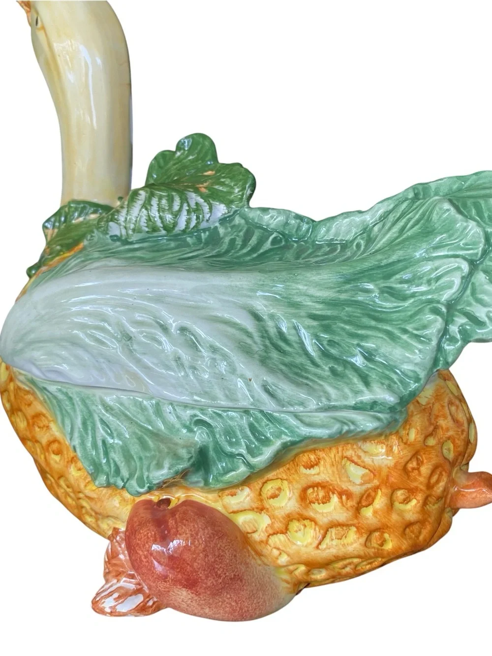 Vintage Vietri Italy Goose Cabbage Tureen Majolica Botanical Kitsch